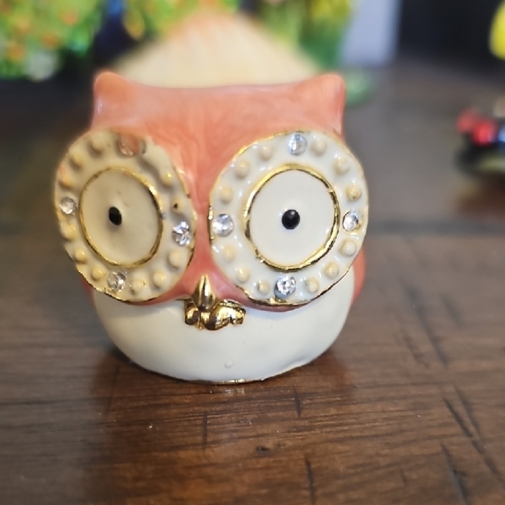 Charming Coral Owl Figurine trinket